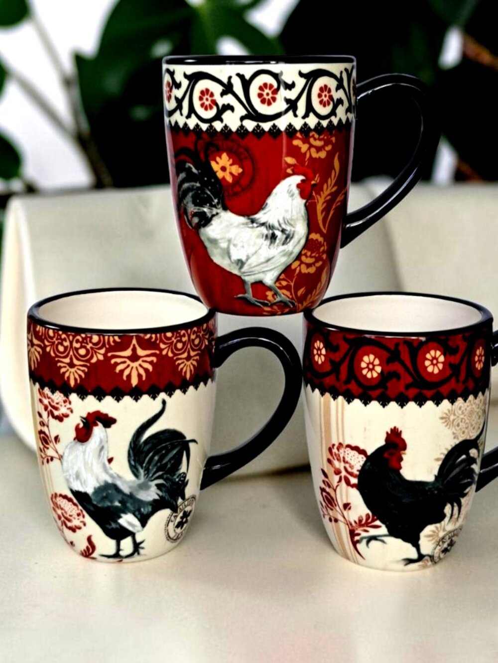 Certified International Jennifer Brinley Chickens Roosters Mugs - Set of 3